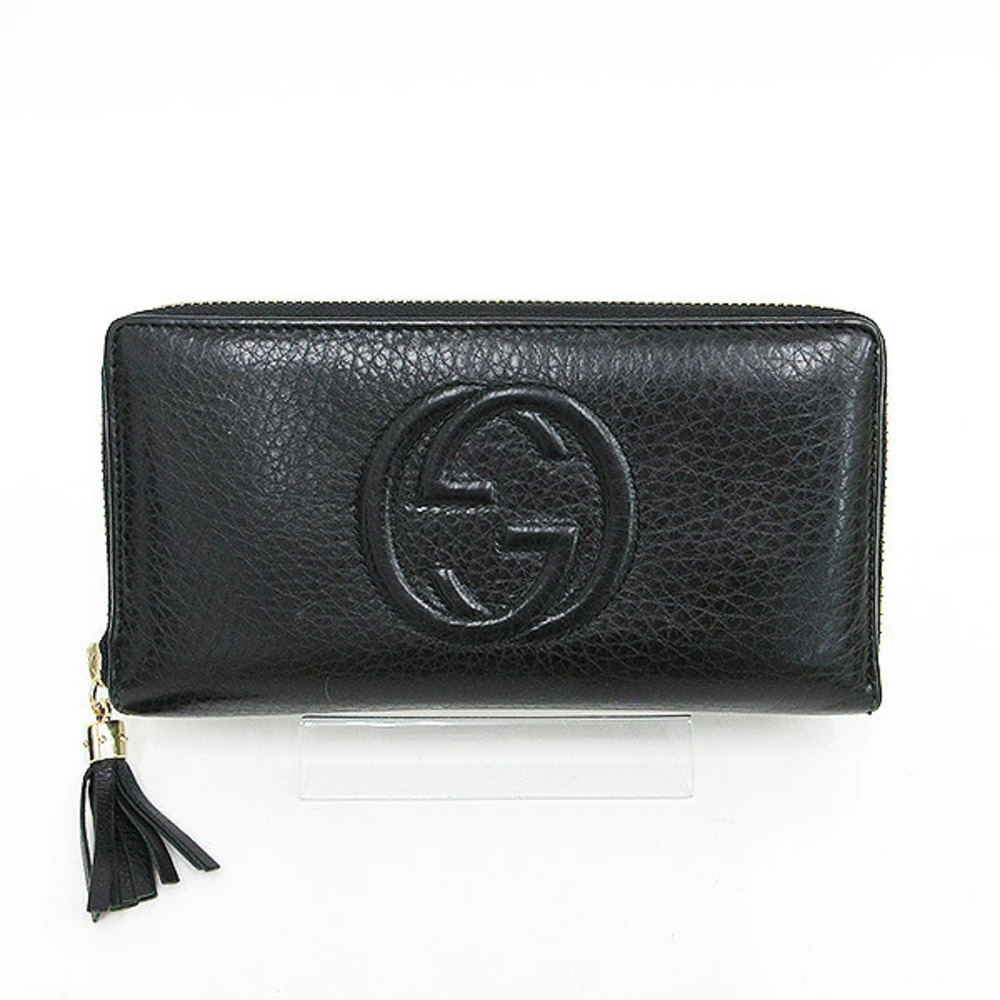 GUCCI Soho Fringe Round Zip Long Wallet Black Leather
